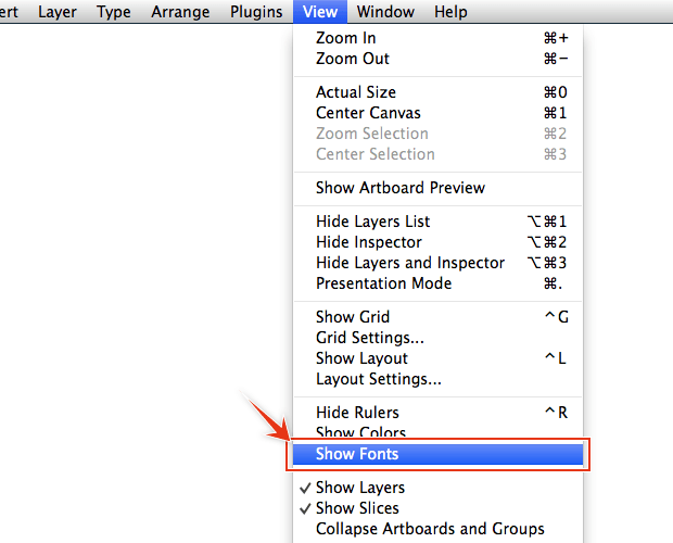 View → Show Fontsを選択