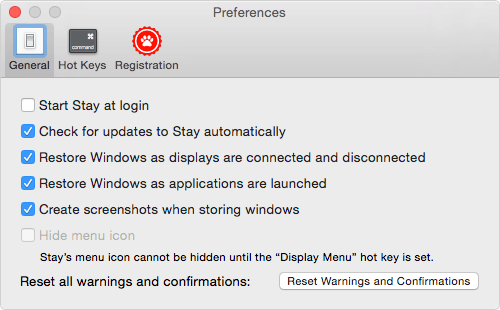 StayのPreferencesパネル